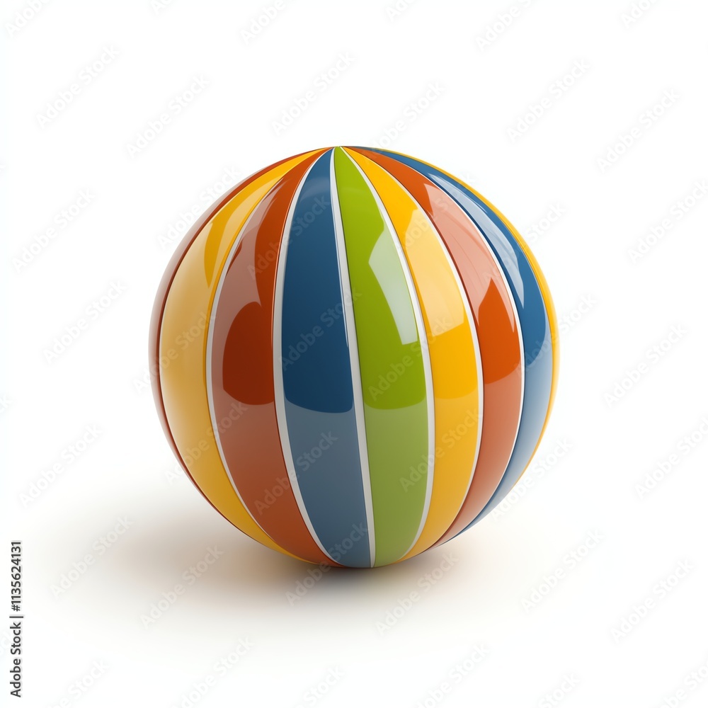 Colorful striped beach ball on a white background, perfect for summer fun. Colorful striped beach ball on a white background, perfect for summer fun.