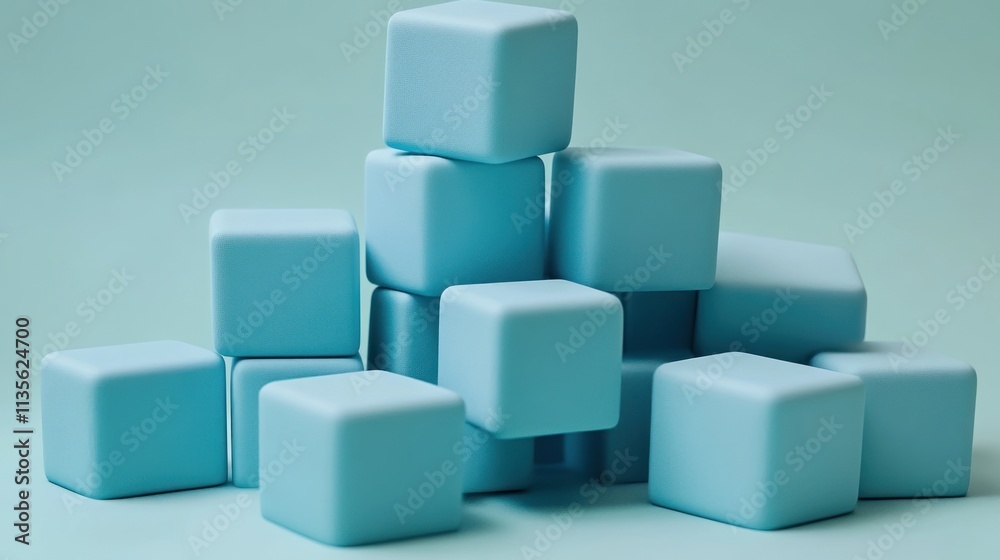Stack of Light Blue Cubes on a Pastel Background: Minimalist 3D Render Stack of Light Blue Cubes on a Pastel Background: Minimalist 3D Render