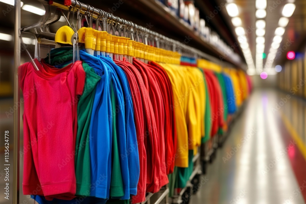 Fototapeta premium Colorful T-Shirts Hanging in a Retail Space