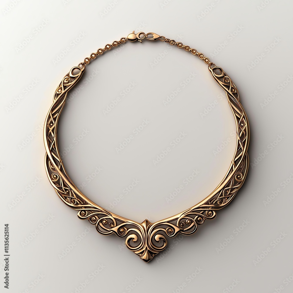 Elegant gold necklace with intricate detailing and a vintage design. Elegant gold necklace with intricate detailing and a vintage design.
