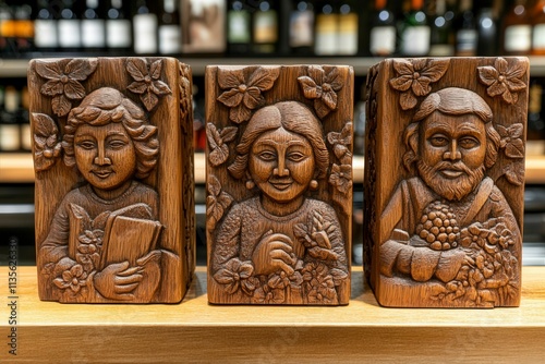 Intricate Wooden Carvings of People and Nature photo