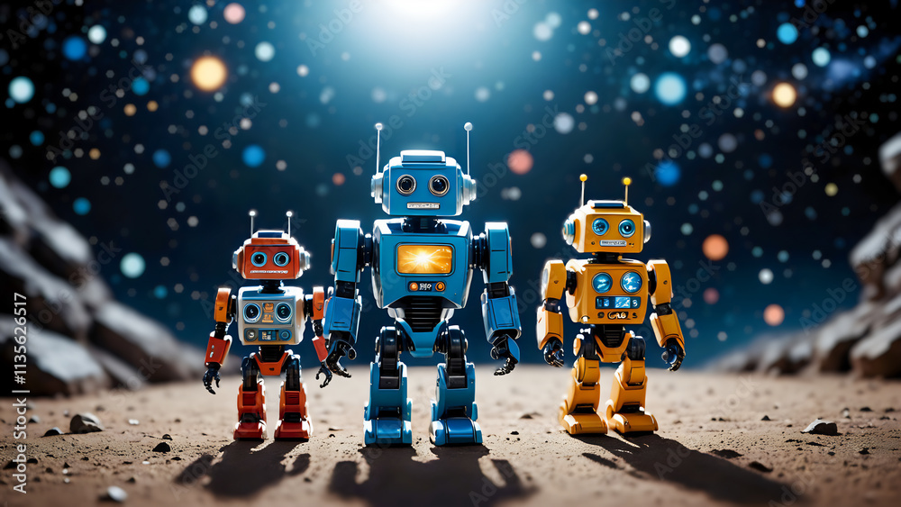 A robot family traveling in intergalactic space A robot family traveling in intergalactic space