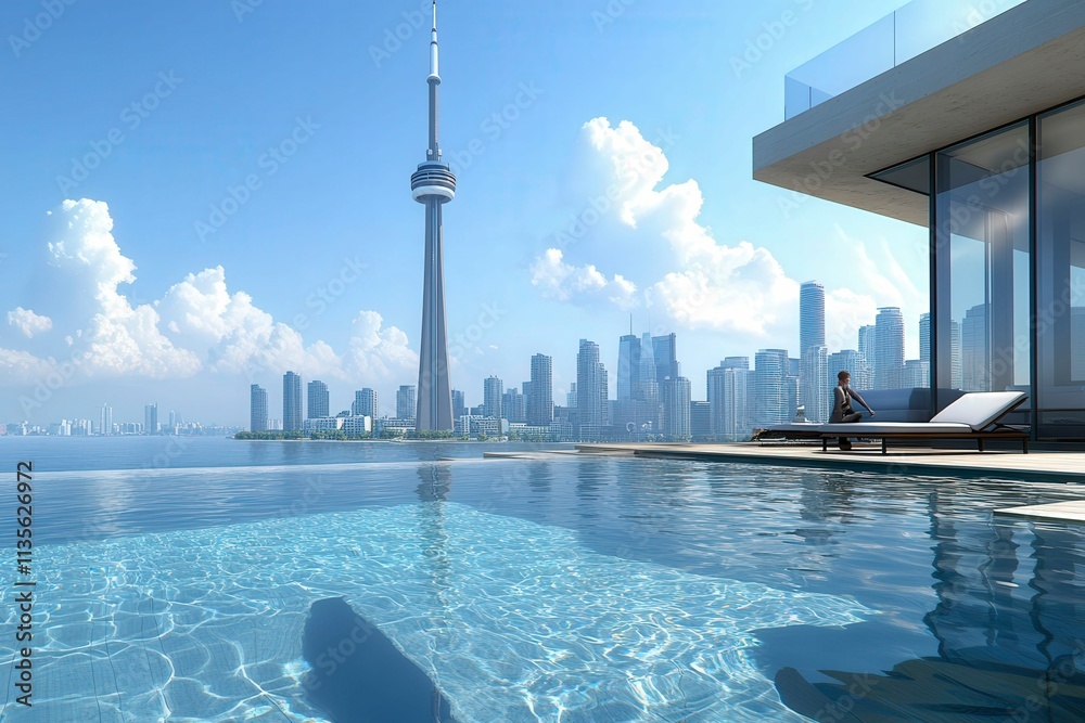 Naklejka premium Modern Urban Oasis with City Skyline View