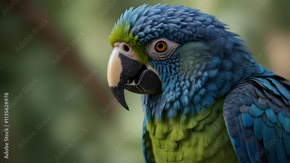 Obraz premium Vibrant Hyacinth Macaw Portrait: A Close-Up of a Stunning Blue and Green Parrot