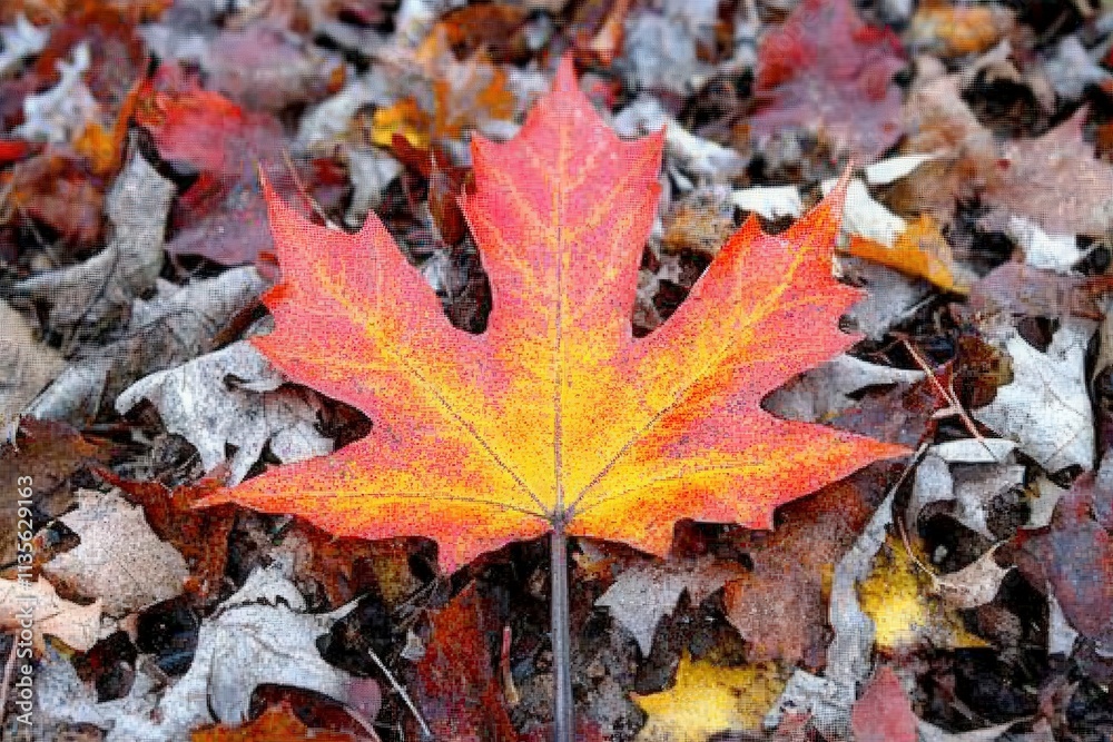 Vibrant Maple Leaf Amidst Autumn Leaves Vibrant Maple Leaf Amidst Autumn Leaves