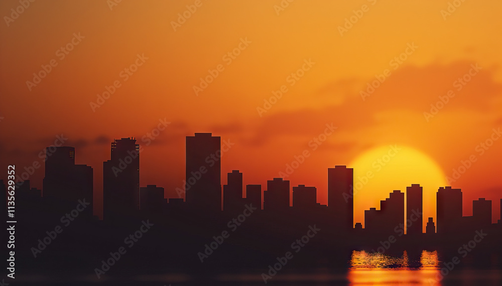 Fototapeta premium Silhouette of City Skyline at Sunset