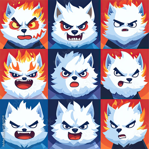 Kawaii Husky Faces in Cartoon Style Art