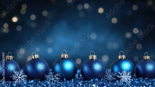 Blue Christmas Ornaments with Snowflakes and Sparkling Background for Holiday Season Celebrations, Decorative Elements for Festive Events and Seasonal Decor