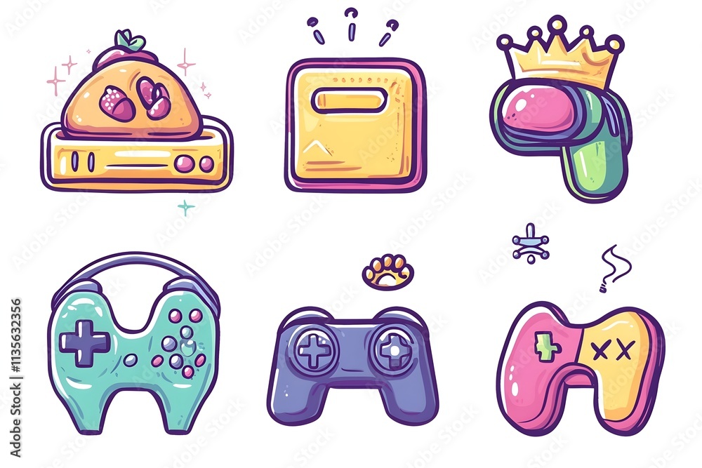 Fototapeta premium Game icon set. Gaming icon elements containing points and life bars, console, player, chess, multiplayer, casino and mobile game icons.