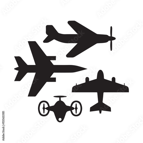 Silhouette vector  aircraft set collection