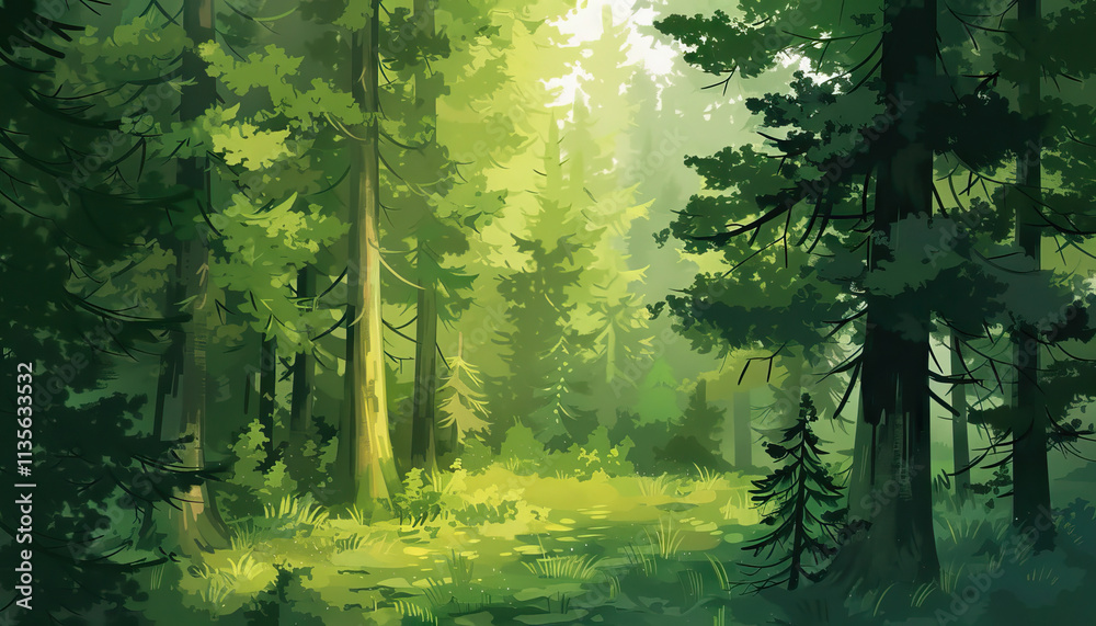 Obraz premium Digital Painting of a Coniferous Forest