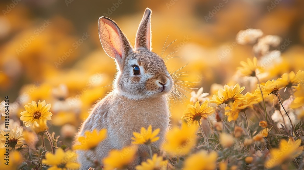 Fototapeta premium a rabbit in a field of flowers