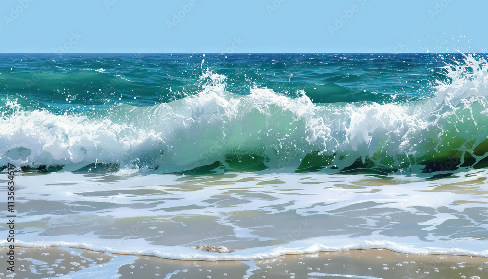 Fototapeta premium Ocean Wave Breaking on Sandy Beach