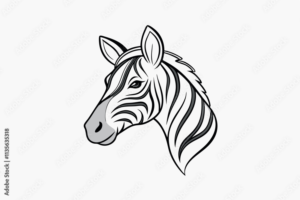 Naklejka premium Zebra Head Line Art Vector Drawing