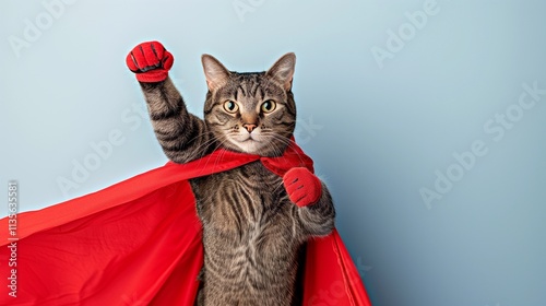 Superhero Tabby Cat in Red Cape: A Feline Defender in Action