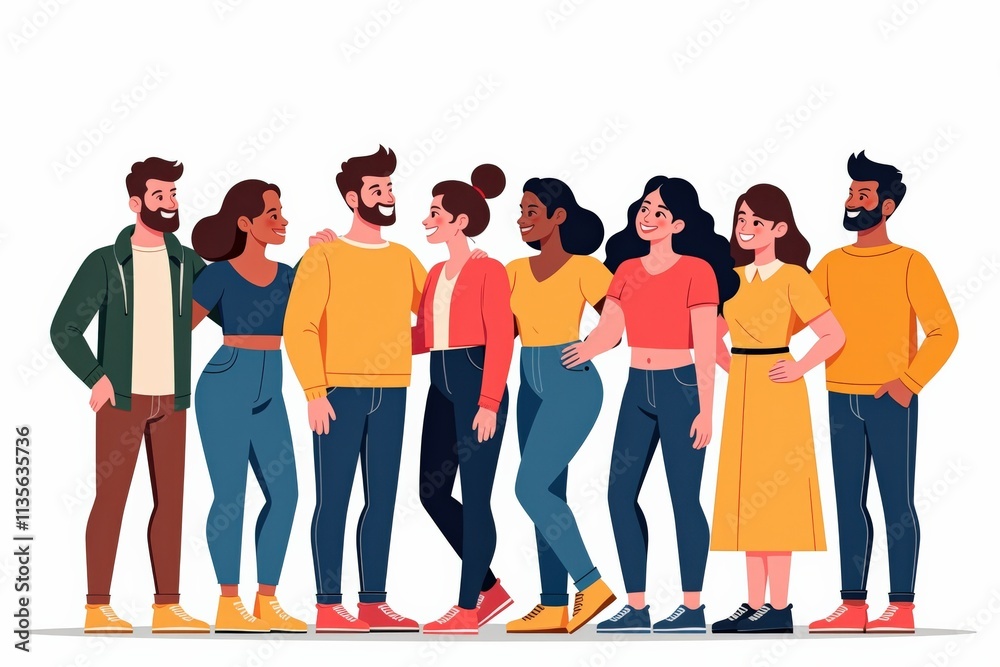 Obraz premium Diverse Group of Happy People Standing Together, Perfect for Teamwork, Unity, and Diversity Concepts in Business and Marketing