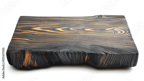 A stylized wooden slab, deep ebony tone with faint golden streaks in the wood grain, rich texture highlighted by subtle lighting