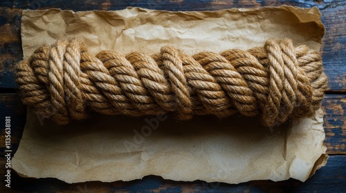 a roll of rope on a piece of paper