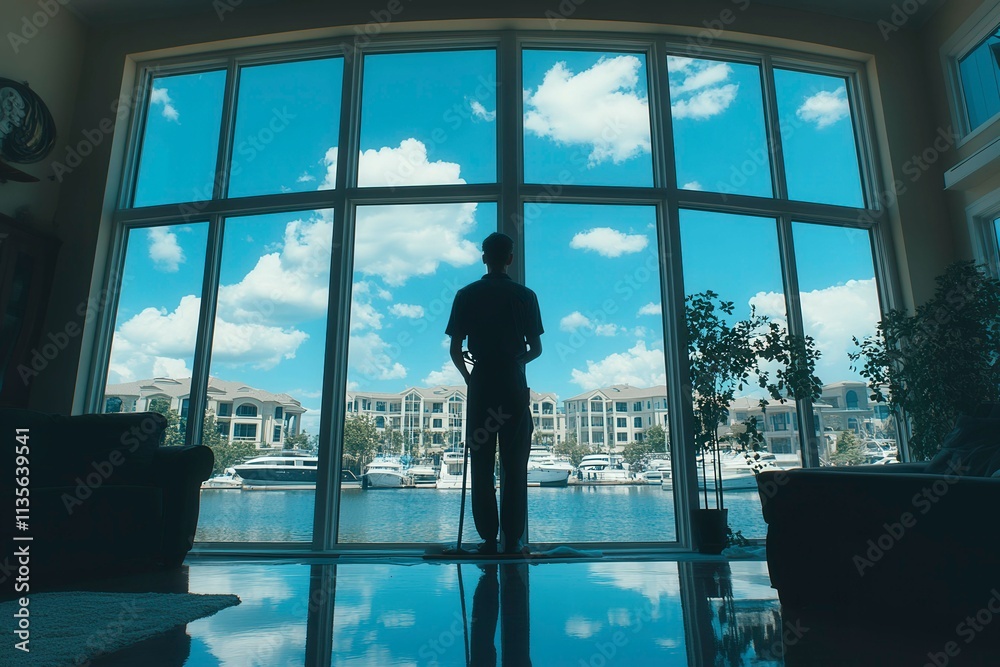 Person Contemplating by Window with Scenic View Person Contemplating by Window with Scenic View