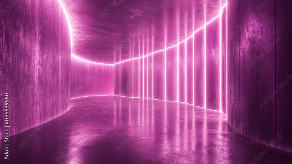 Modern hallway illuminated with vibrant pink neon lights Modern hallway illuminated with vibrant pink neon lights