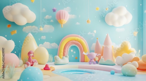 Whimsical Pastel Wonderland: A 3D Rendered Dreamland for Kids