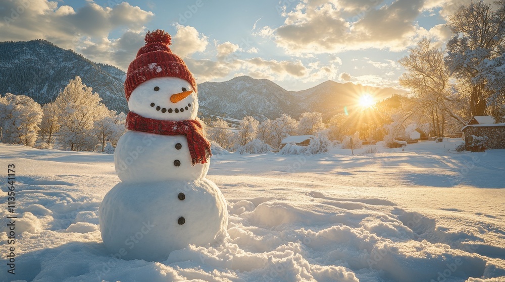 Obraz premium a snowman in a snowy landscape
