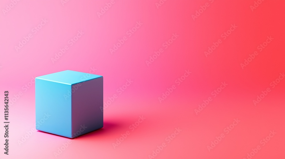 A minimalist blue cube sits on a vibrant pink gradient background, showcasing a modern, clean aesthetic. A minimalist blue cube sits on a vibrant pink gradient background, showcasing a modern, clean aesthetic.