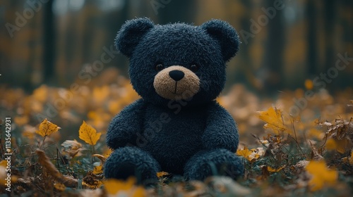 a stuffed animal in the woods