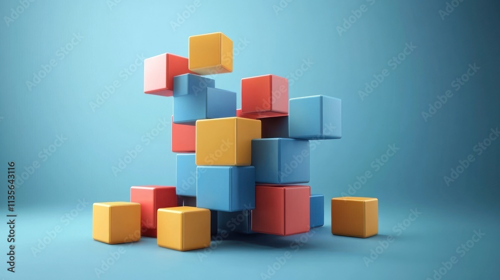 Abstract Colorful Blocks Composition: A 3D Render of Interlocking Cubes Abstract Colorful Blocks Composition: A 3D Render of Interlocking Cubes