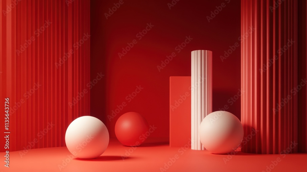 Abstract Red and White 3D Render: Minimalist Composition with Geometric Shapes and Dramatic Lighting Abstract Red and White 3D Render: Minimalist Composition with Geometric Shapes and Dramatic Lighting