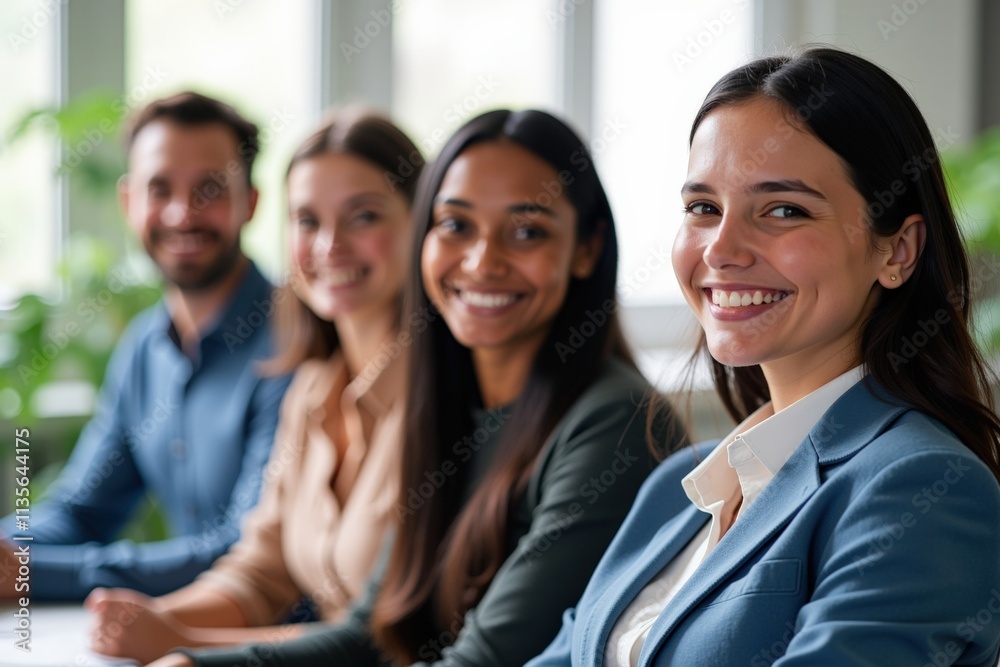 Professional Business Team Smiling Together in Office Setting, Perfect for Corporate Training, Team Building, and Company Culture Promotion. Professional Business Team Smiling Together in Office Setting, Perfect for Corporate Training, Team Building, and Company Culture Promotion.