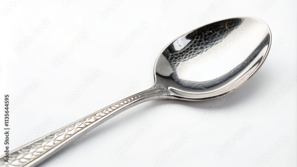 Shiny silver spoon with an elegant handle on a white background Shiny silver spoon with an elegant handle on a white background
