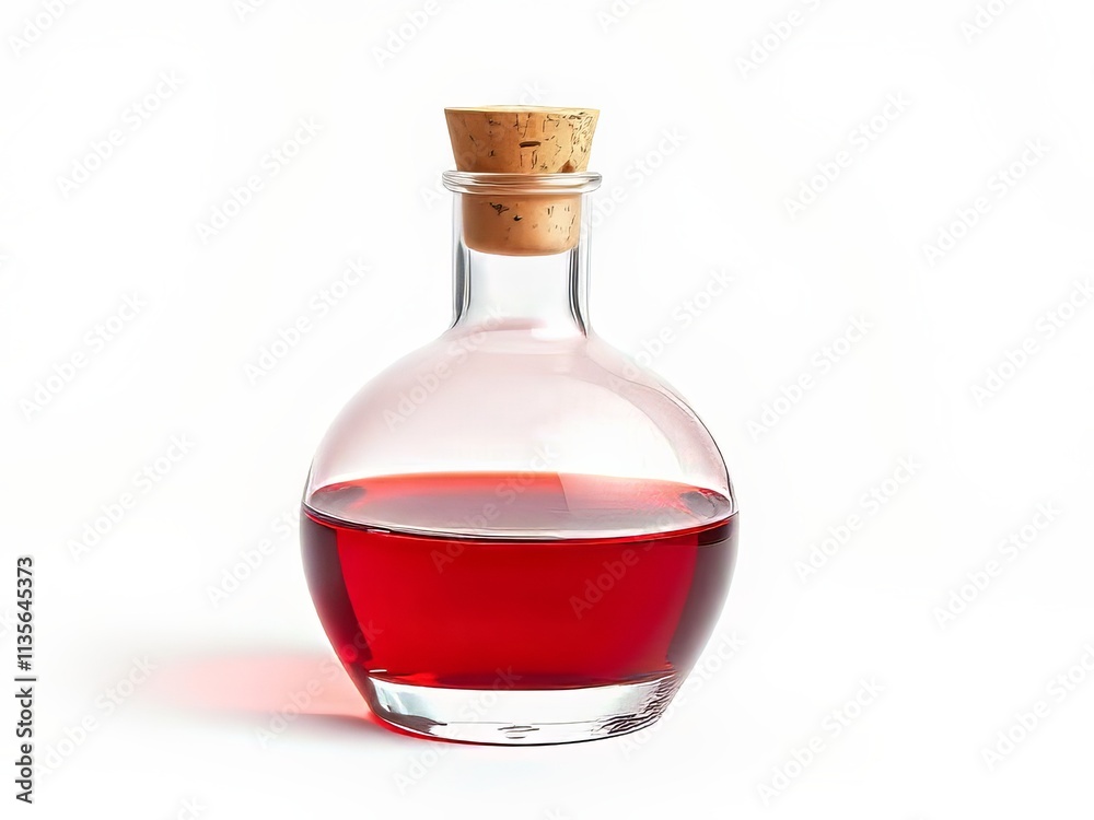 Red Liquid Filled Glass Bottle with Cork Stopper - Vibrant AI Photo Red Liquid Filled Glass Bottle with Cork Stopper - Vibrant AI Photo