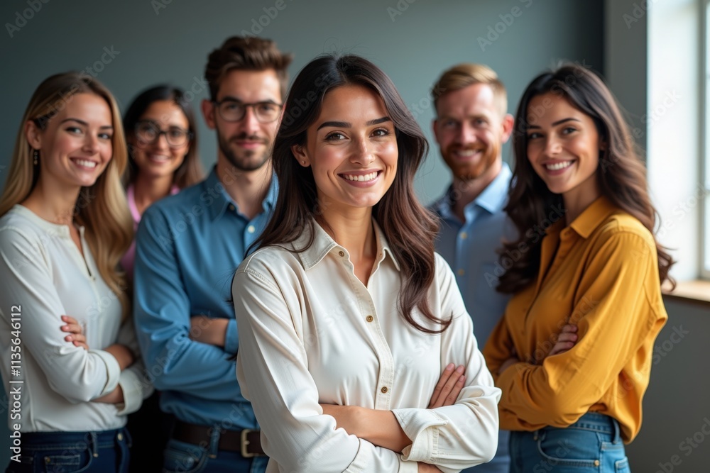 Confident Business Team Posing Together in Office Setting, Perfect for Company Website or Marketing Materials Confident Business Team Posing Together in Office Setting, Perfect for Company Website or Marketing Materials