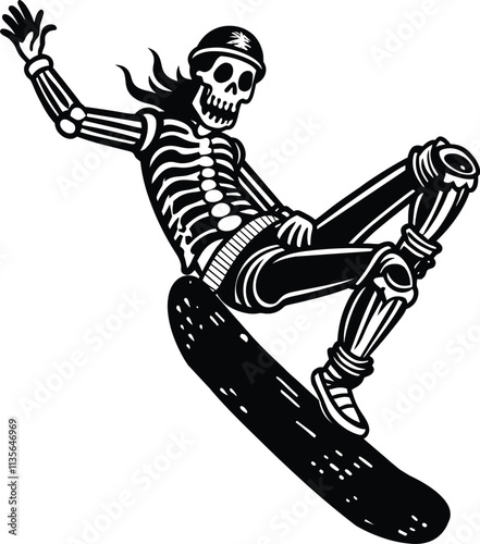 Skeleton Snowboarder In Action Pose Silhouette Illustration