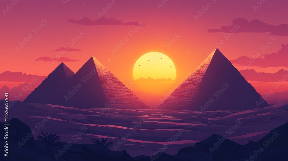 Sunset over the Pyramids: A Digital Masterpiece Sunset over the Pyramids: A Digital Masterpiece