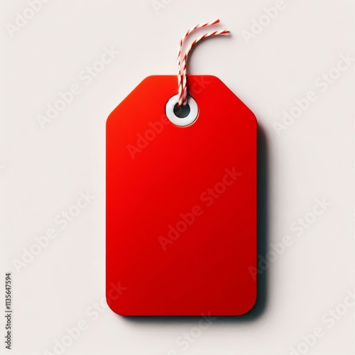 Blank red Price Tag with a string on white background photo