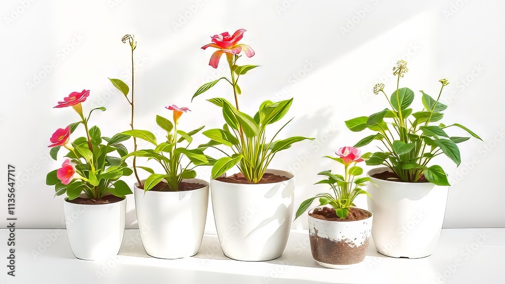 Vibrant White Potted Plants for Plant School Supplier - AI Photo Vibrant White Potted Plants for Plant School Supplier - AI Photo