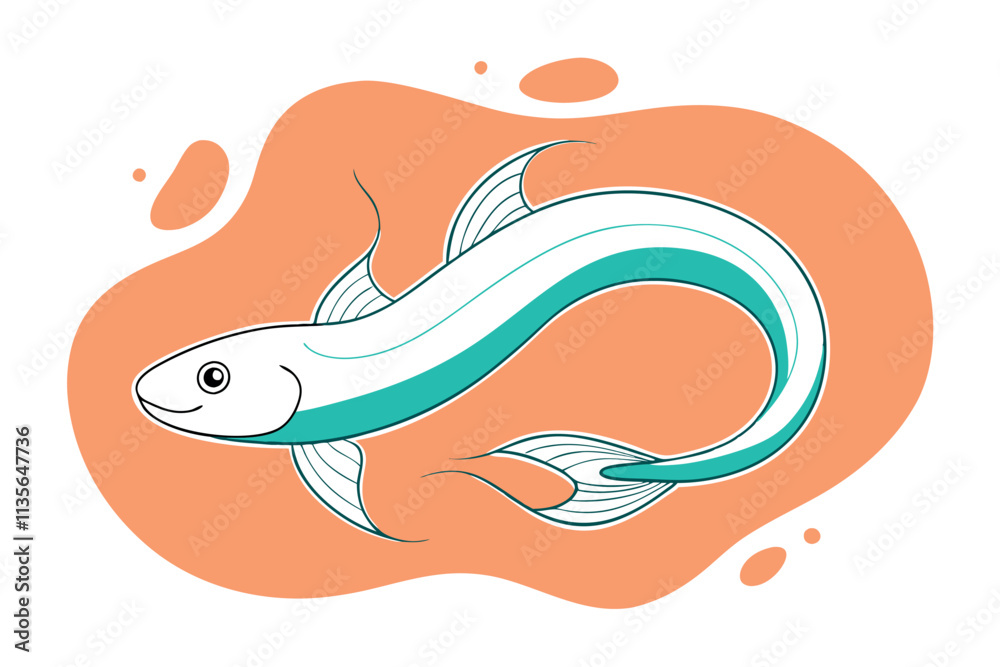 Naklejka premium Eel Fish Line Drawing Vector