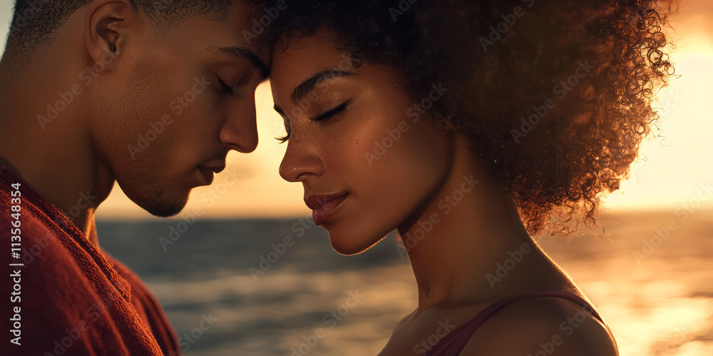 Close up portrait of a beautiful multiethnic couple in love, generative AI Close up portrait of a beautiful multiethnic couple in love, generative AI