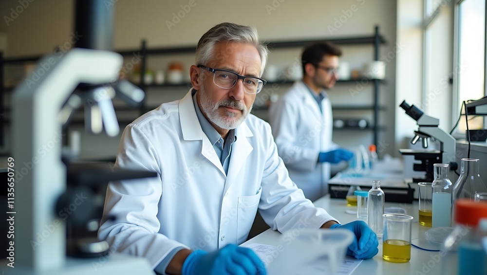 Scientist conducting experiments in a laboratory setting. Scientist conducting experiments in a laboratory setting.