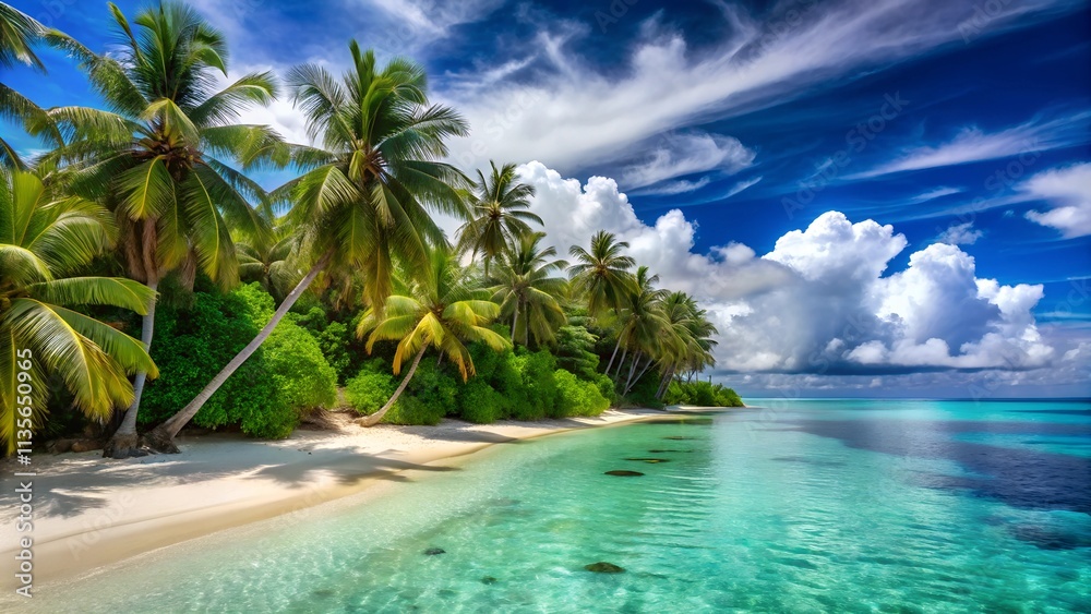Obraz premium Beach with palm trees and sea