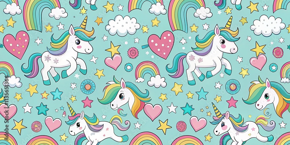 Cute Unicorn Seamless Pattern Magical Baby Background