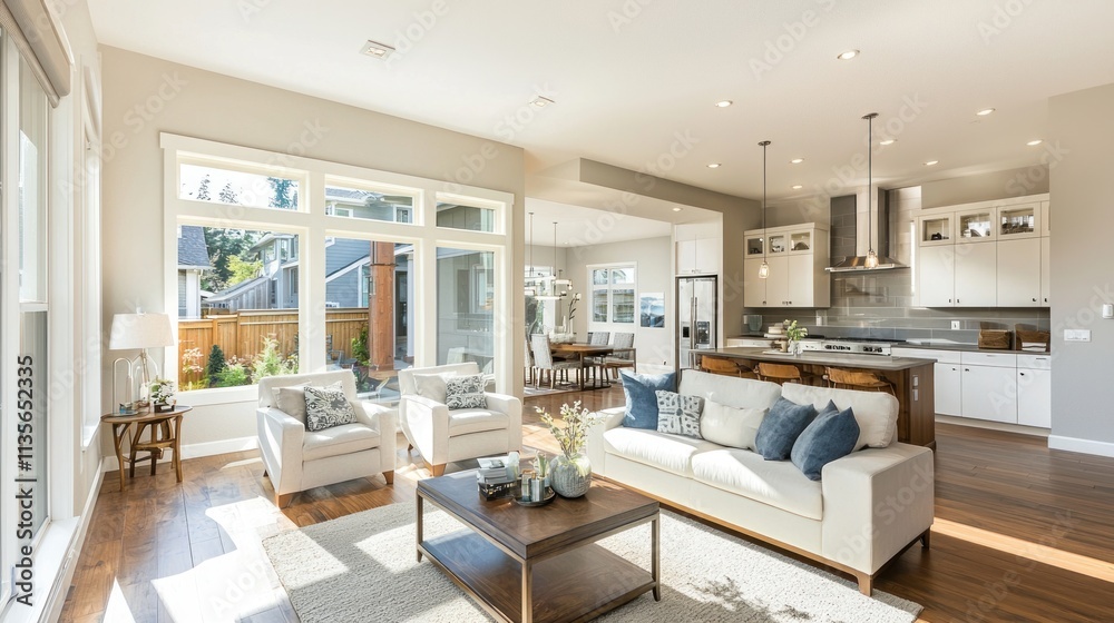 A bright, open-plan living space in a contemporary home, with stylish decor and a neutral color palette. A bright, open-plan living space in a contemporary home, with stylish decor and a neutral color palette.