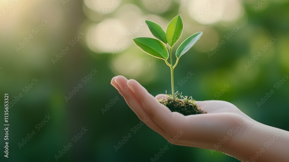 Close-up of a hand holding a small plant growing from a circuit board, symbolizing the fusion of technology and nature in a harmonious, sustainable future. Close-up of a hand holding a small plant growing from a circuit board, symbolizing the fusion of technology and nature in a harmonious, sustainable future.