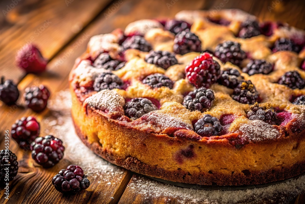 Fresh Baked Blackberry Cake - High Depth of Field, Delicious Dessert, Close Up