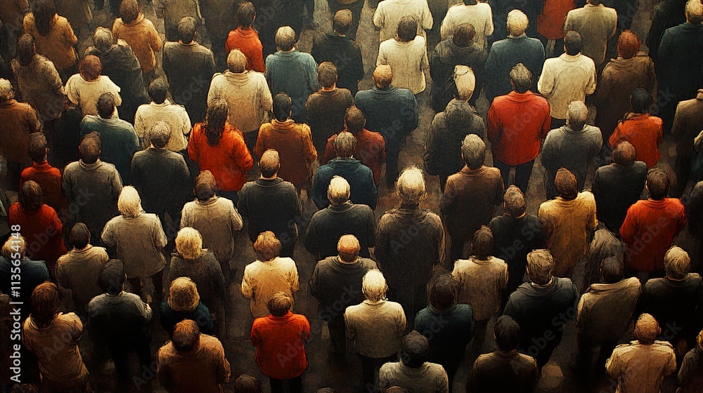 Obraz premium A sea of heads: An evocative painting of a large crowd