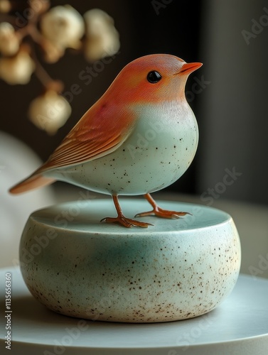 Chic Platform Display: Handcrafted Ceramic Bird Figurine, Miniature Art Sculpture, Elegant Home Decor, Unique Gift Idea