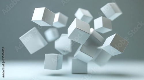Abstract Composition of Floating Cubes: A 3D Render of Geometric Shapes in Motion