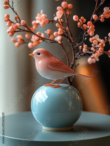 Chic Platform Display: Handcrafted Ceramic Bird Figurine, Miniature Art Sculpture, Elegant Home Decor, Unique Gift Idea